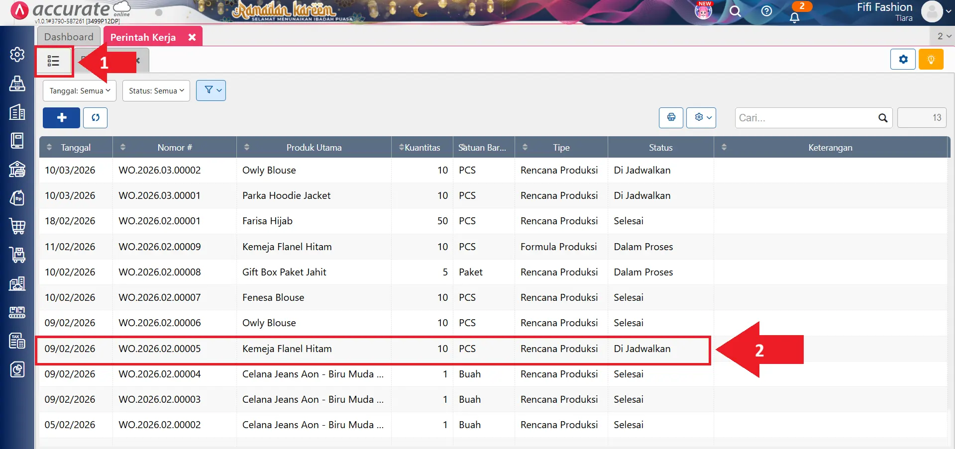 menutup perintah kerja yang belum selesai