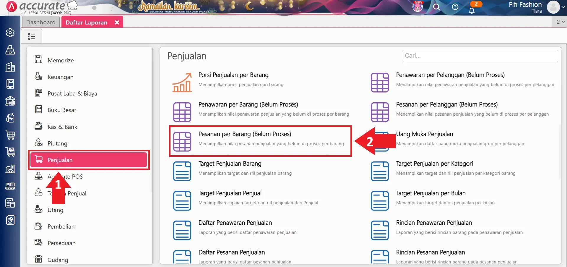 menampilkan kuantitas belum proses di laporan pesanan