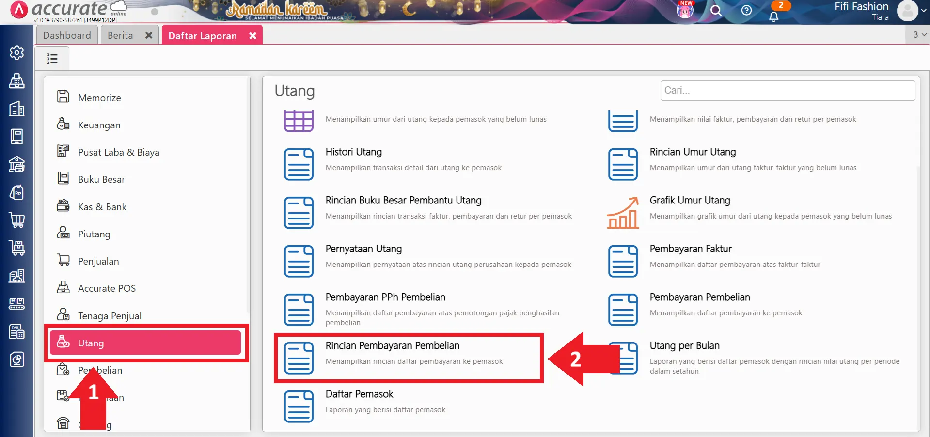 rentang hari bayar di laporan pembelian