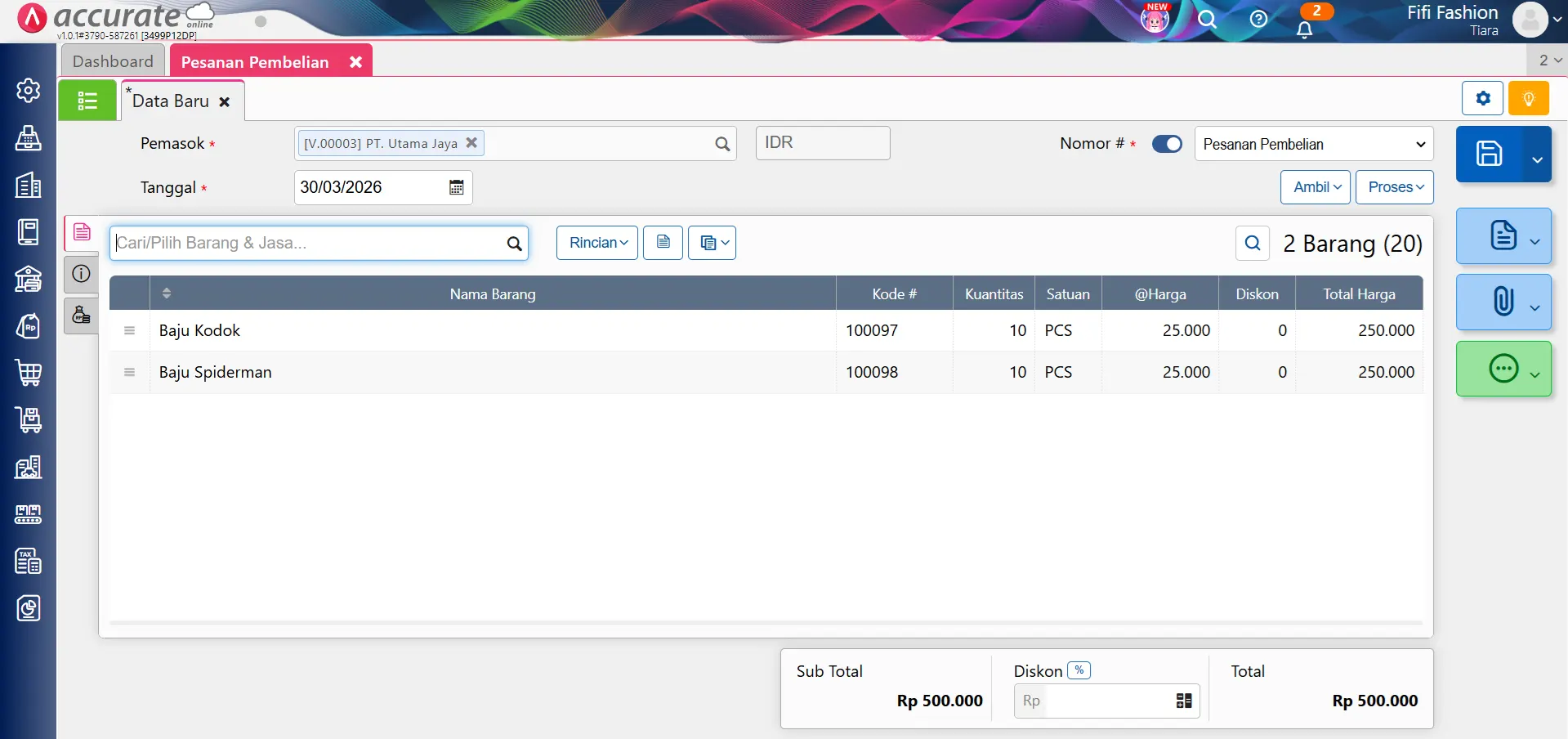 menampilkan total qty purchase order