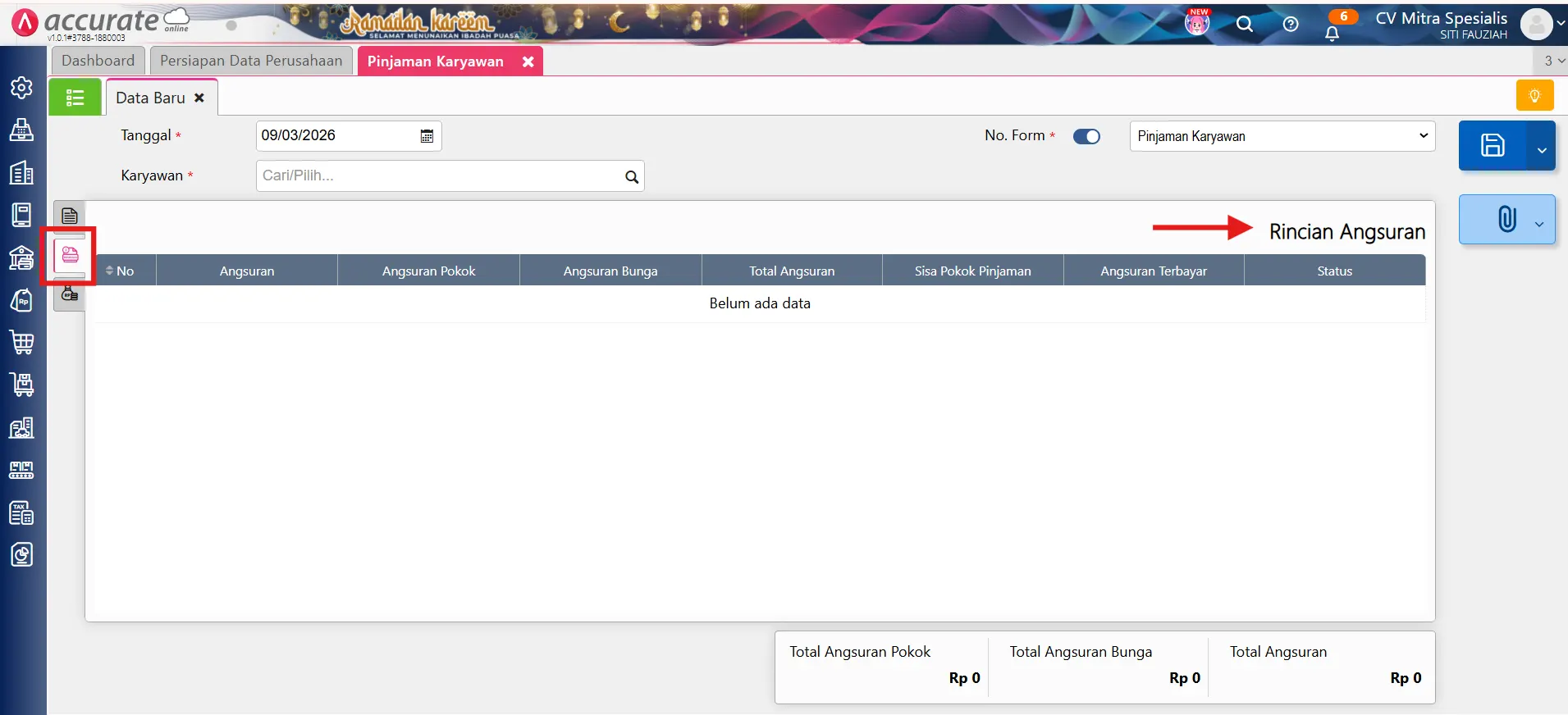 Fitur pinjaman karyawan