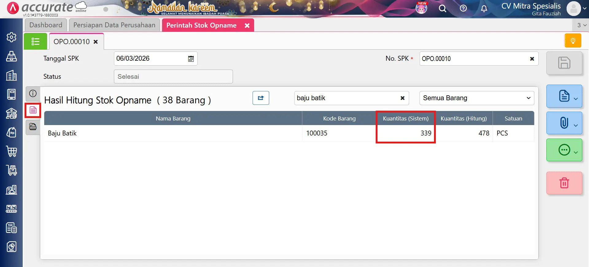 mengatasi selisih kuantitas stok opname