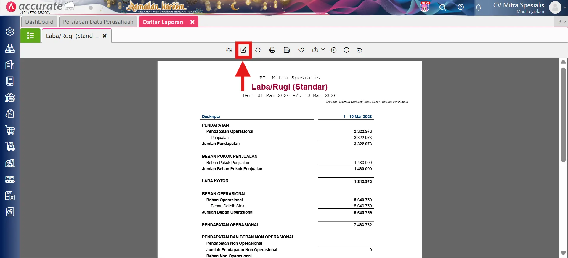 menampilkan kolom tanda tangan di laporan