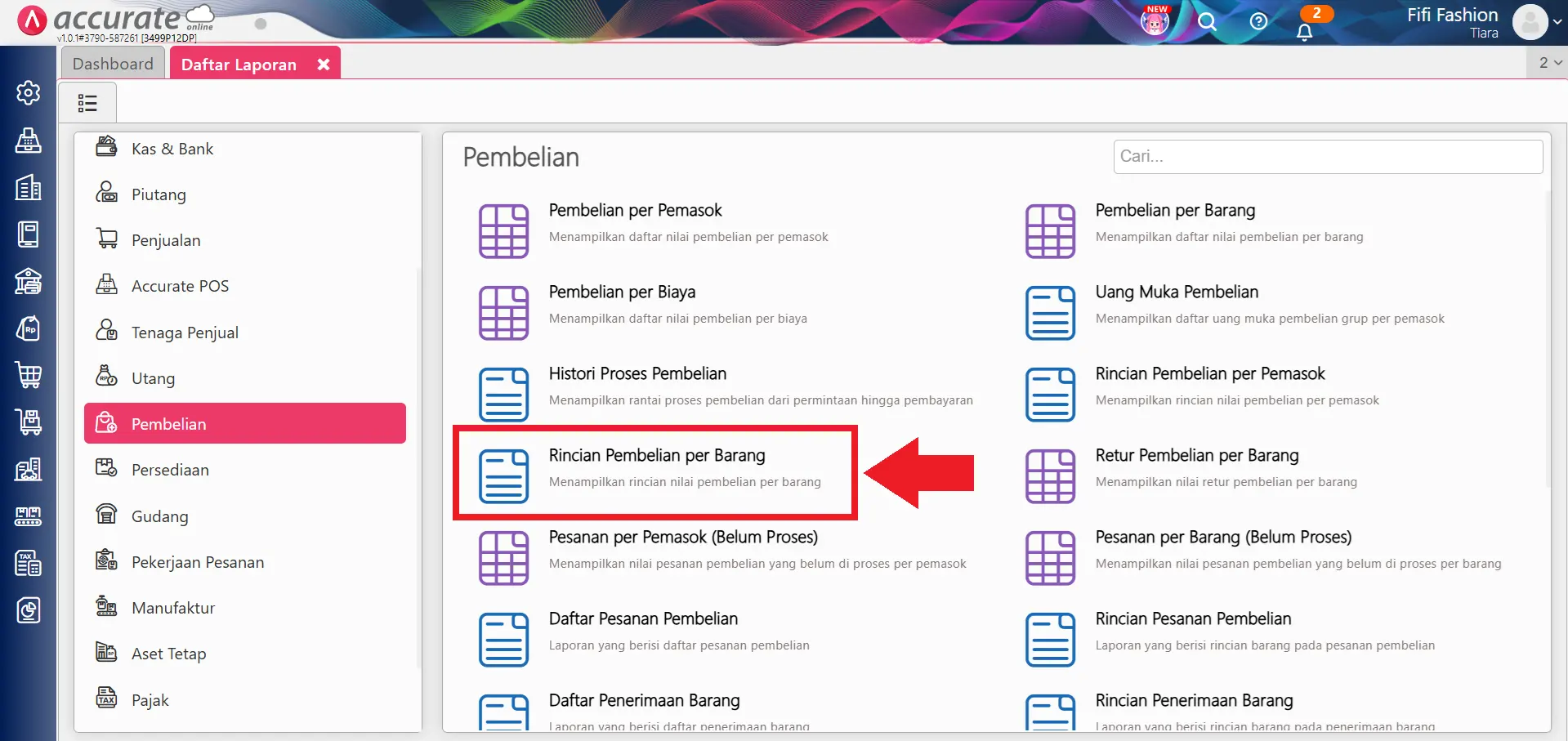 laporan pembelian barang per pemasok