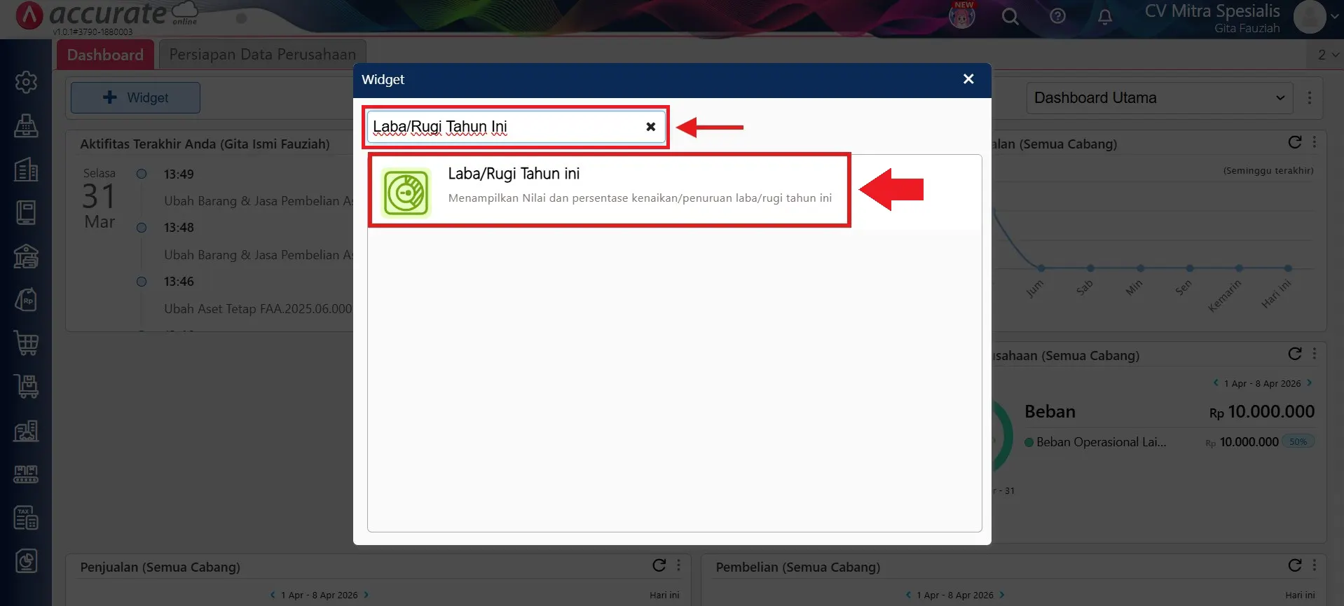 widget laba rugi tahun ini