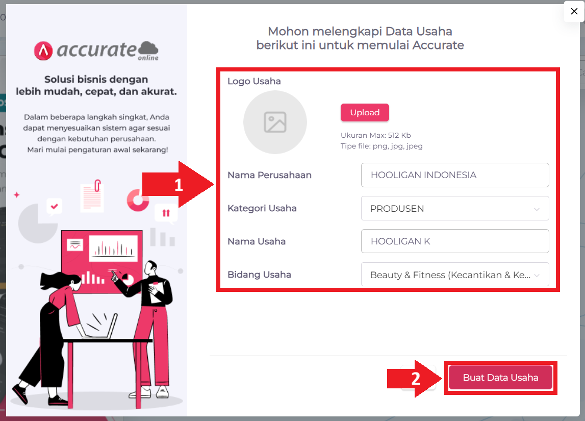 buat data usaha baru Accurate