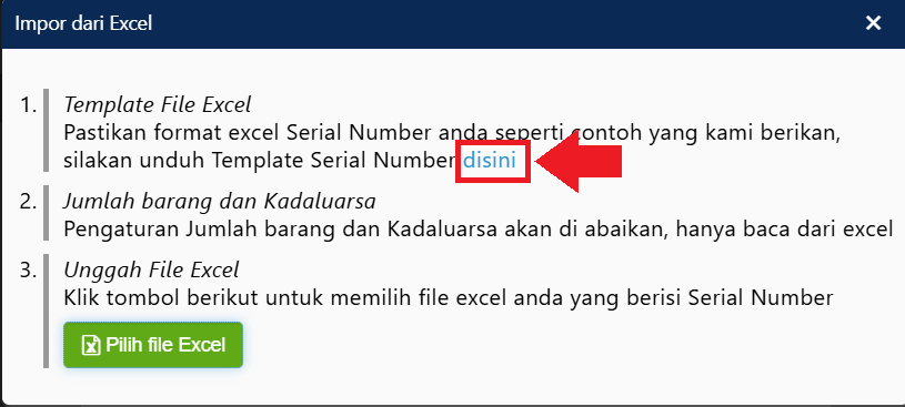 impor barang dengan nomor seri