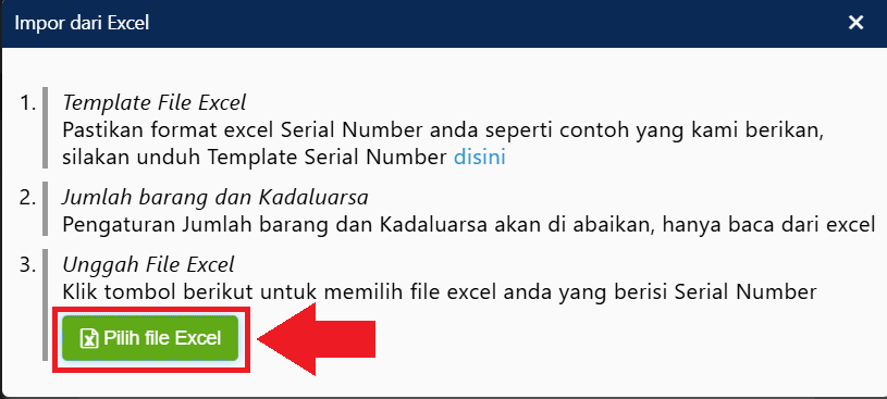 impor barang dengan nomor seri