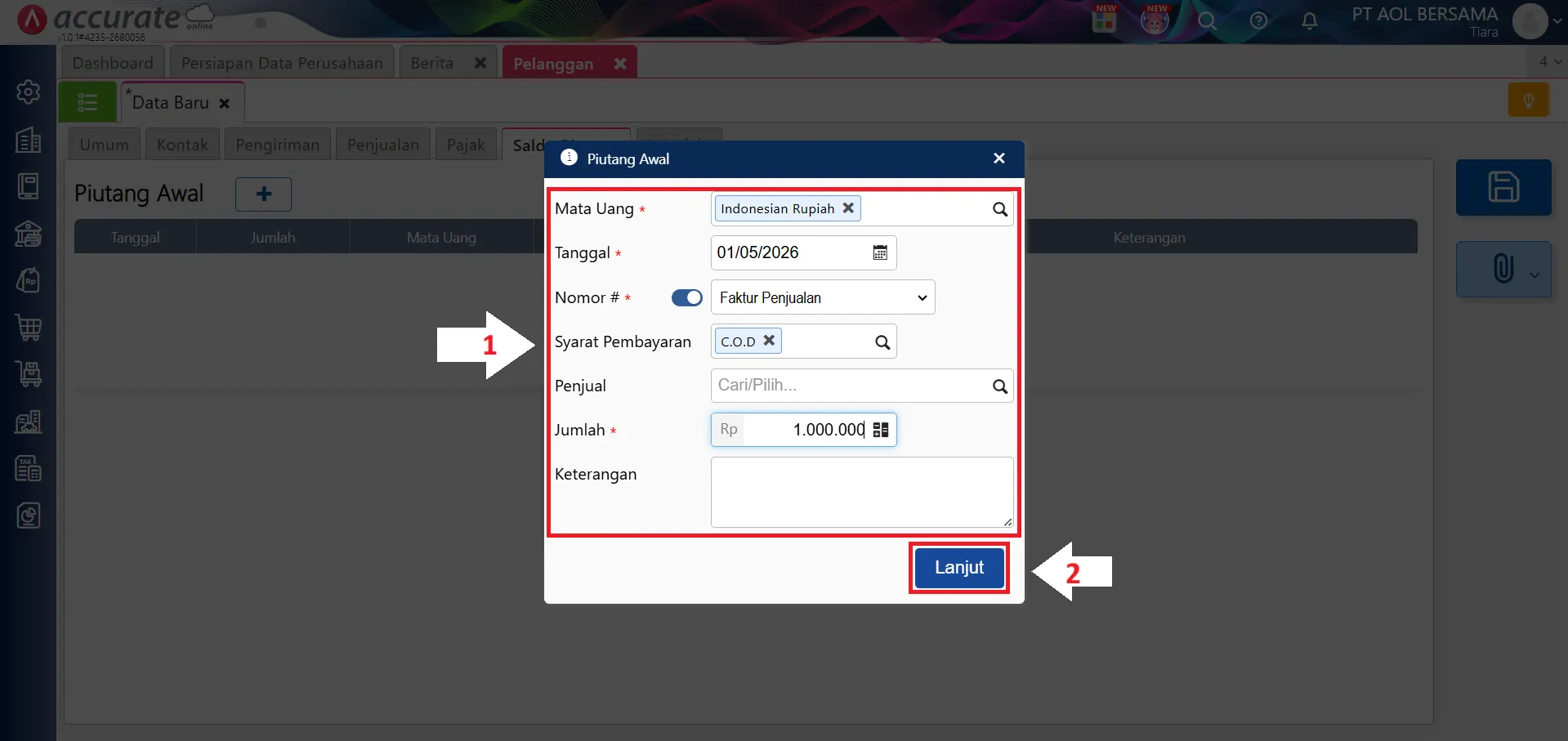 Mengisi data awal
