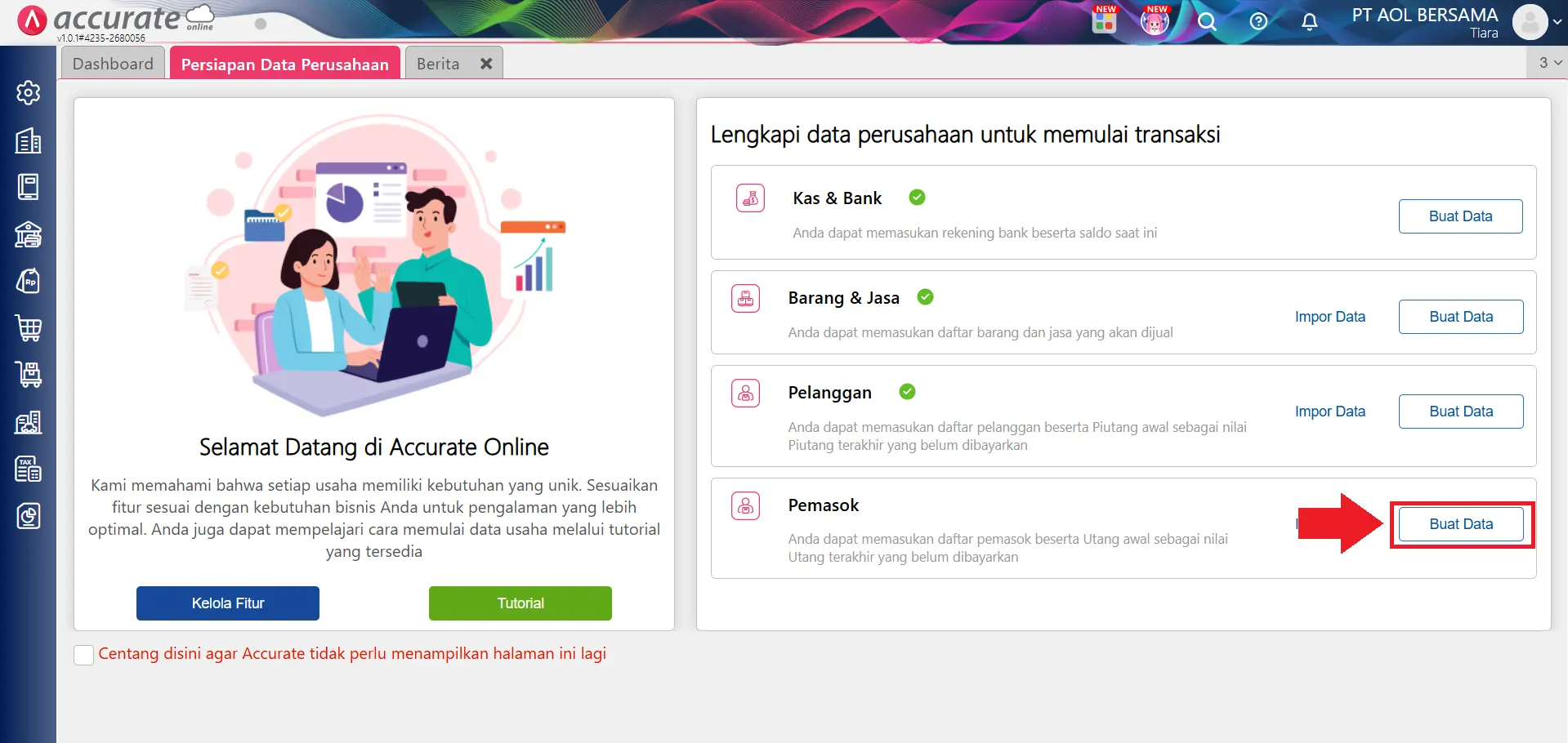 Mengisi data awal