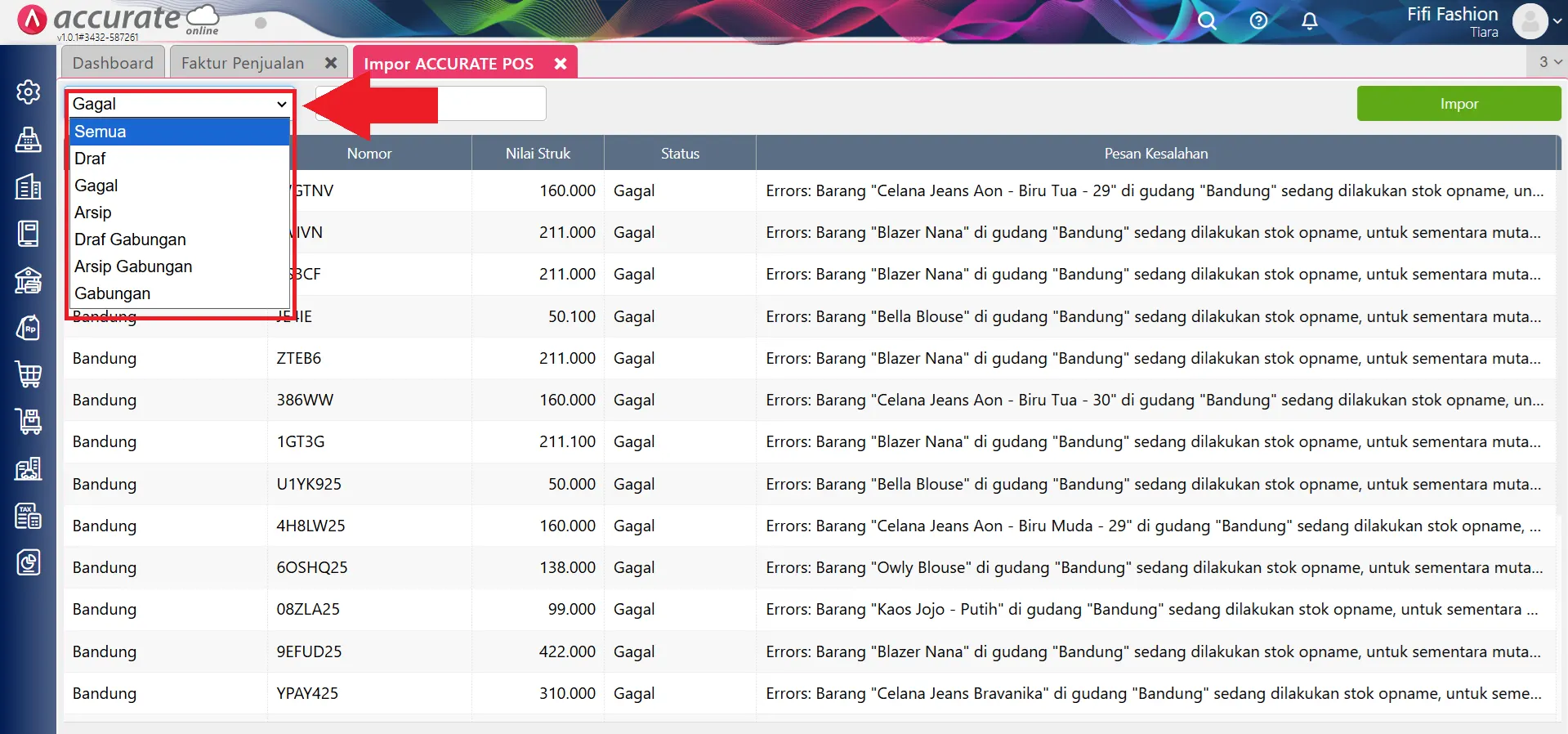 Melihat transaksi Accurate POS yang belum terimpor