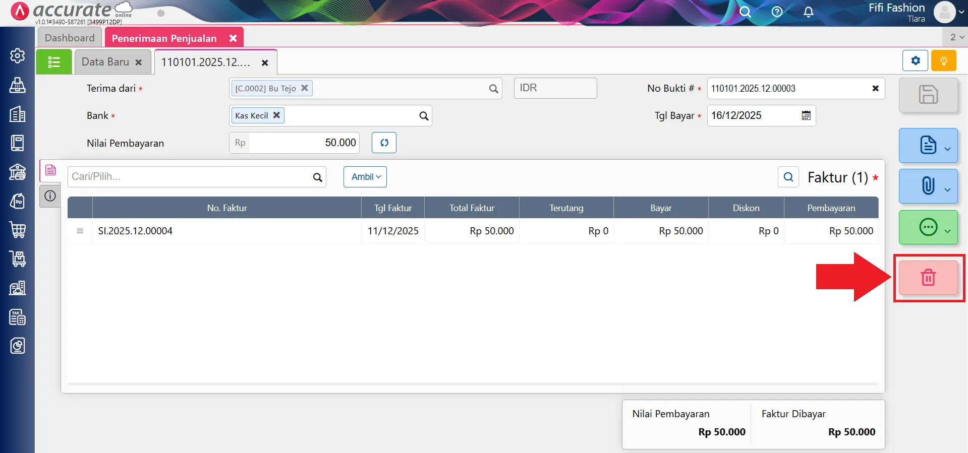 menghapus penerimaan penjualan