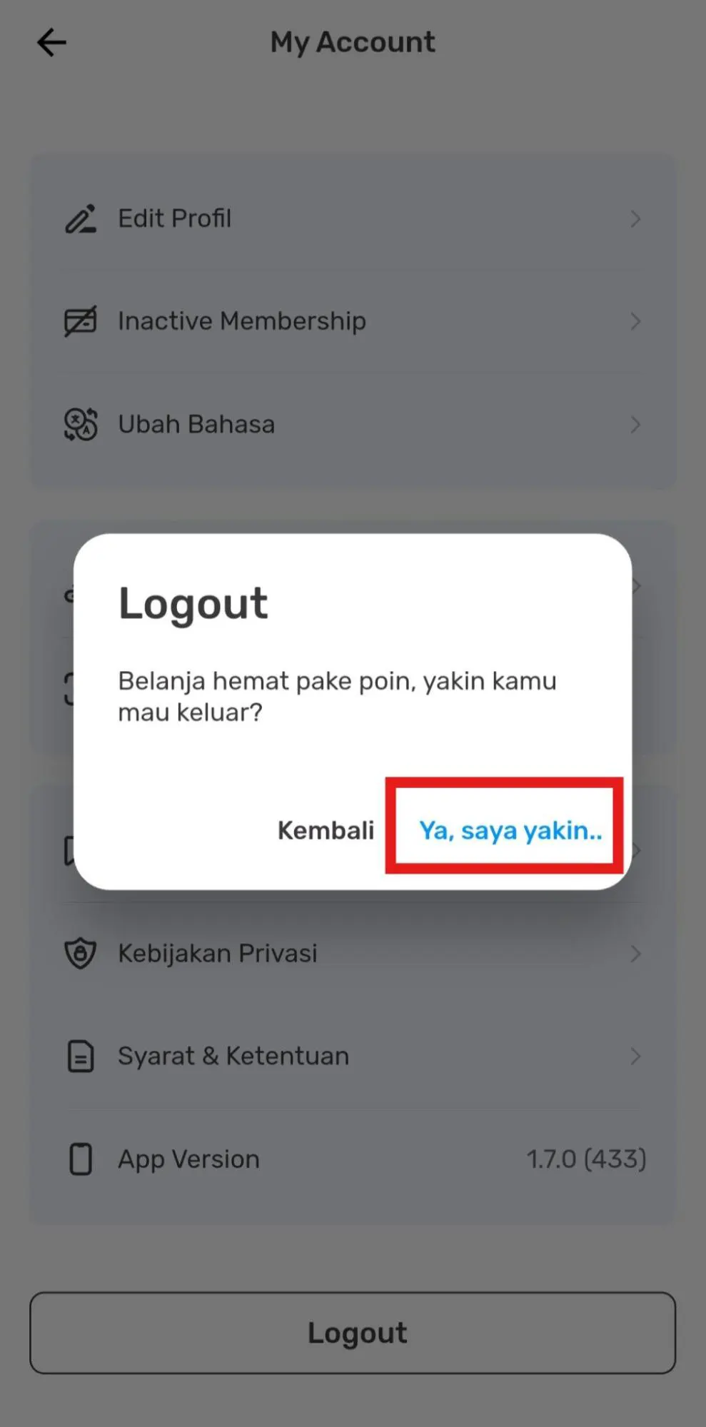 Cara mudah logout akun Bliss