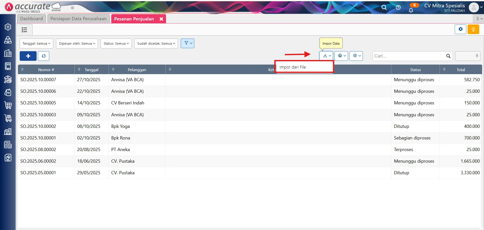 impor pesanan penjualan valas dari excel
