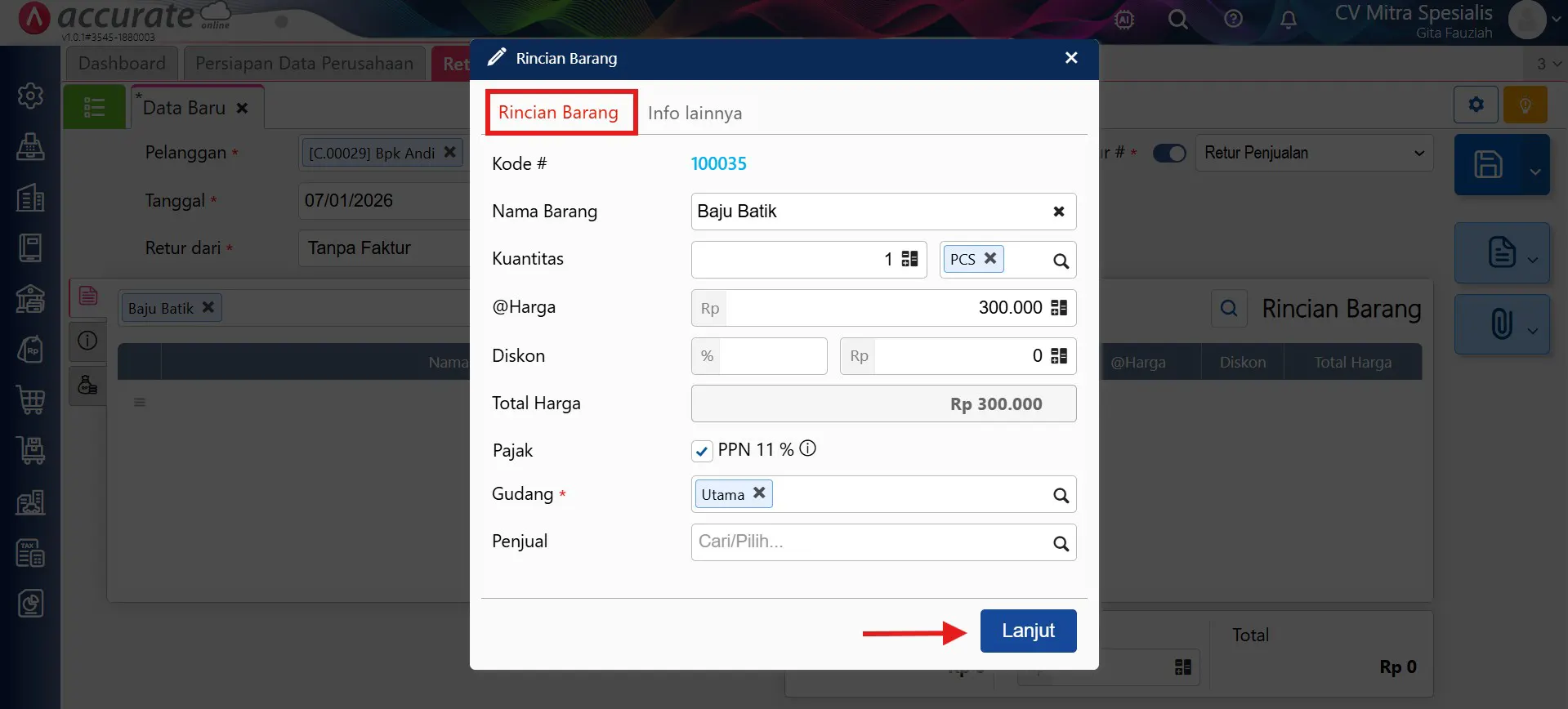 mencatat retur penjualan di Luar Accurate Online