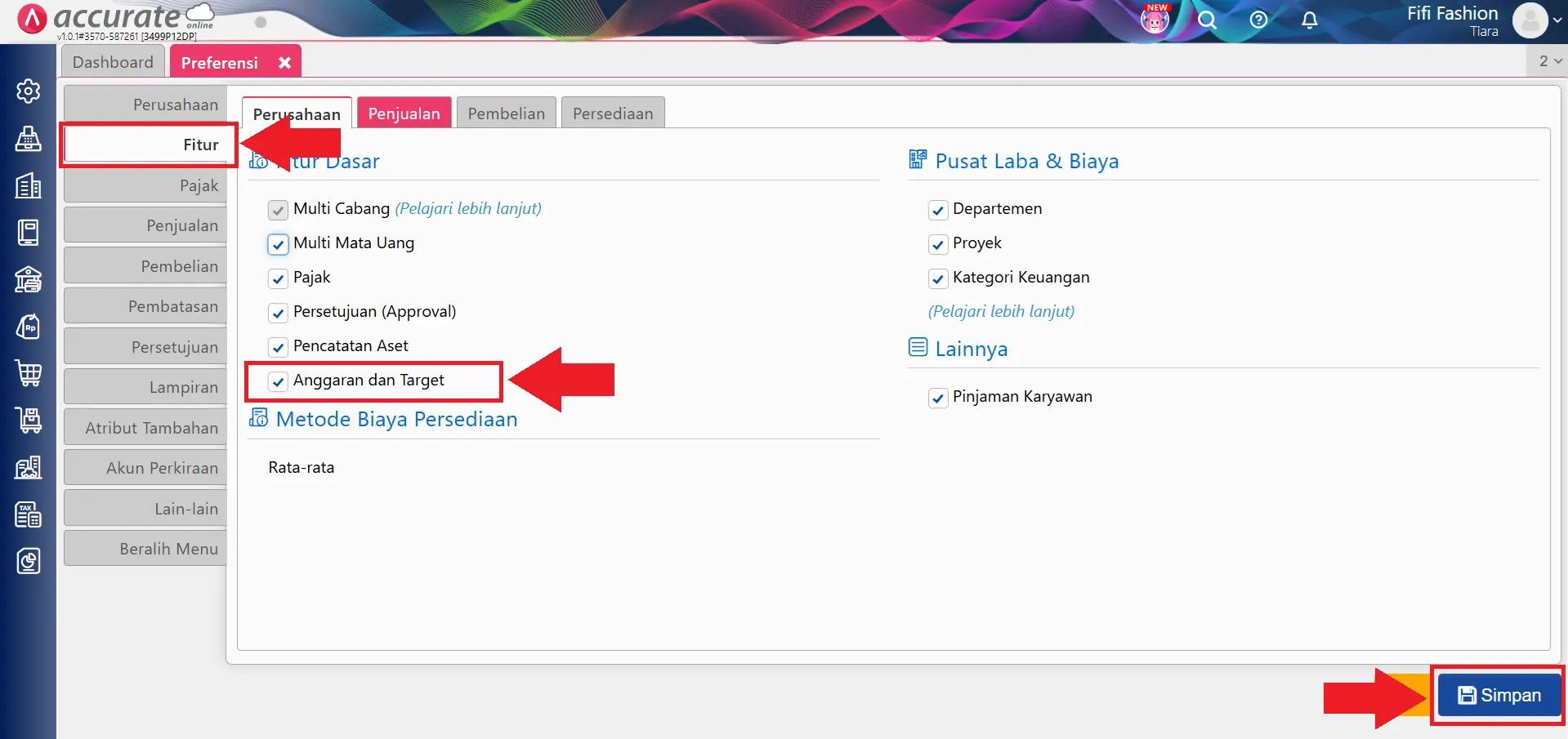 Fitur target penjualan