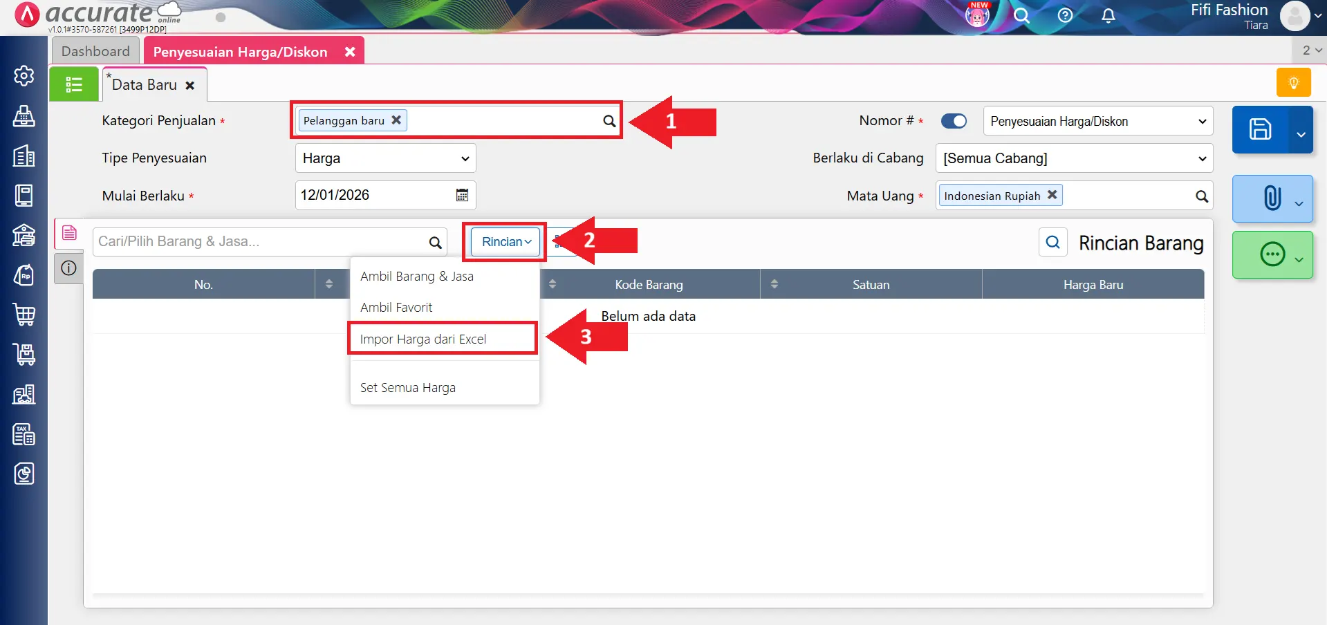 Fitur penyesuaian harga diskon