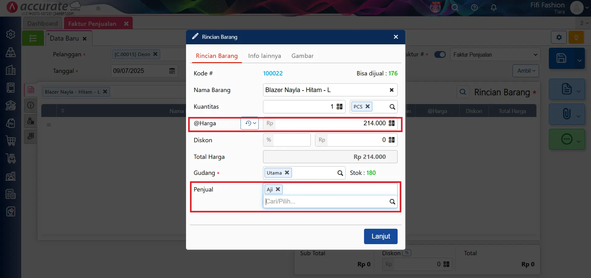 komisi nilai tetap per faktur