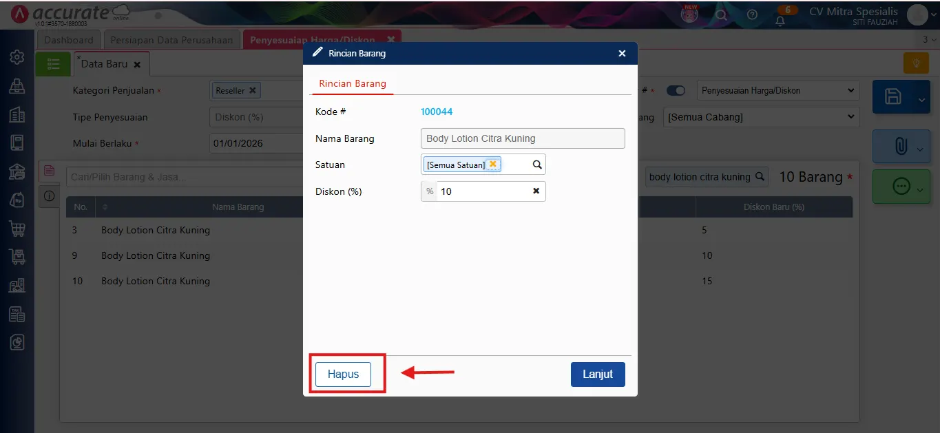 error diskon barang ganda