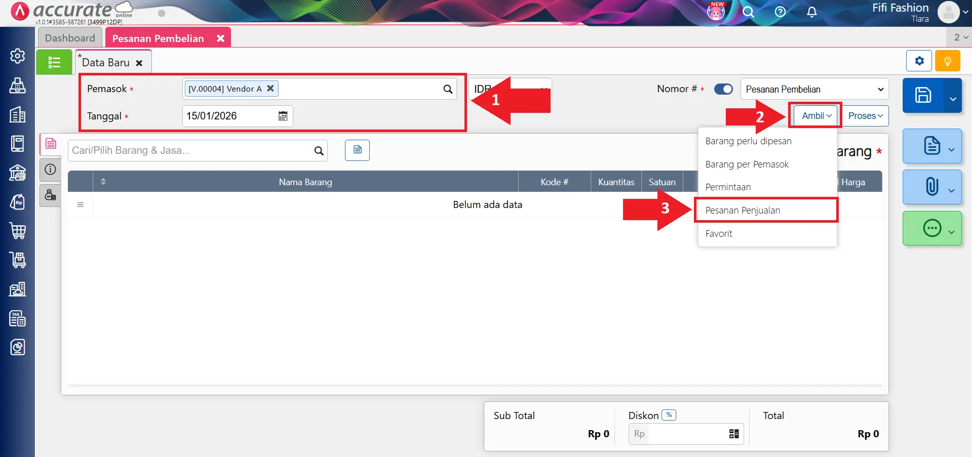 buat pesanan pembelian dari SO