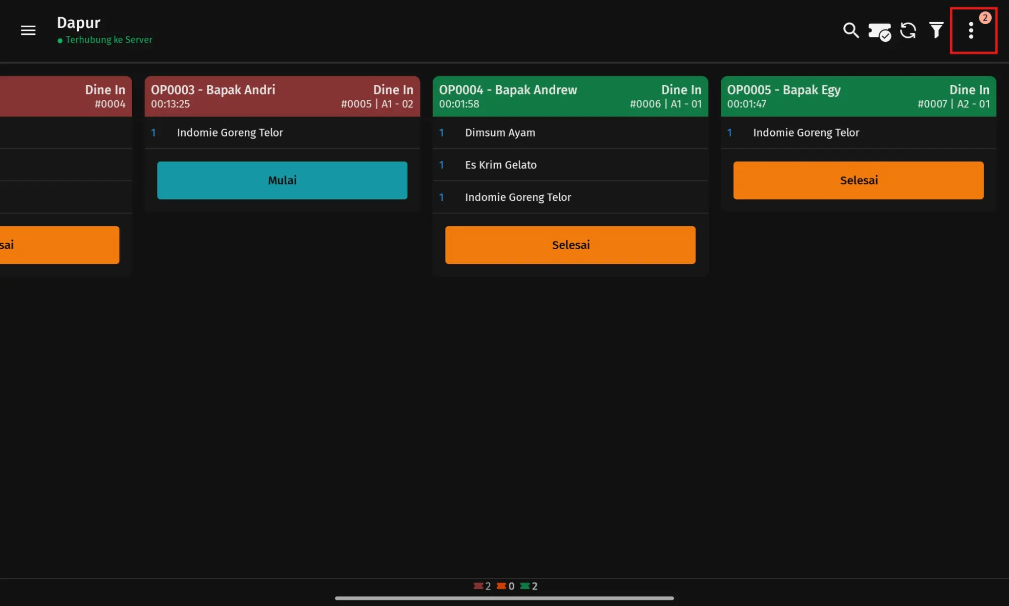 cetak tiket pesanan KDS