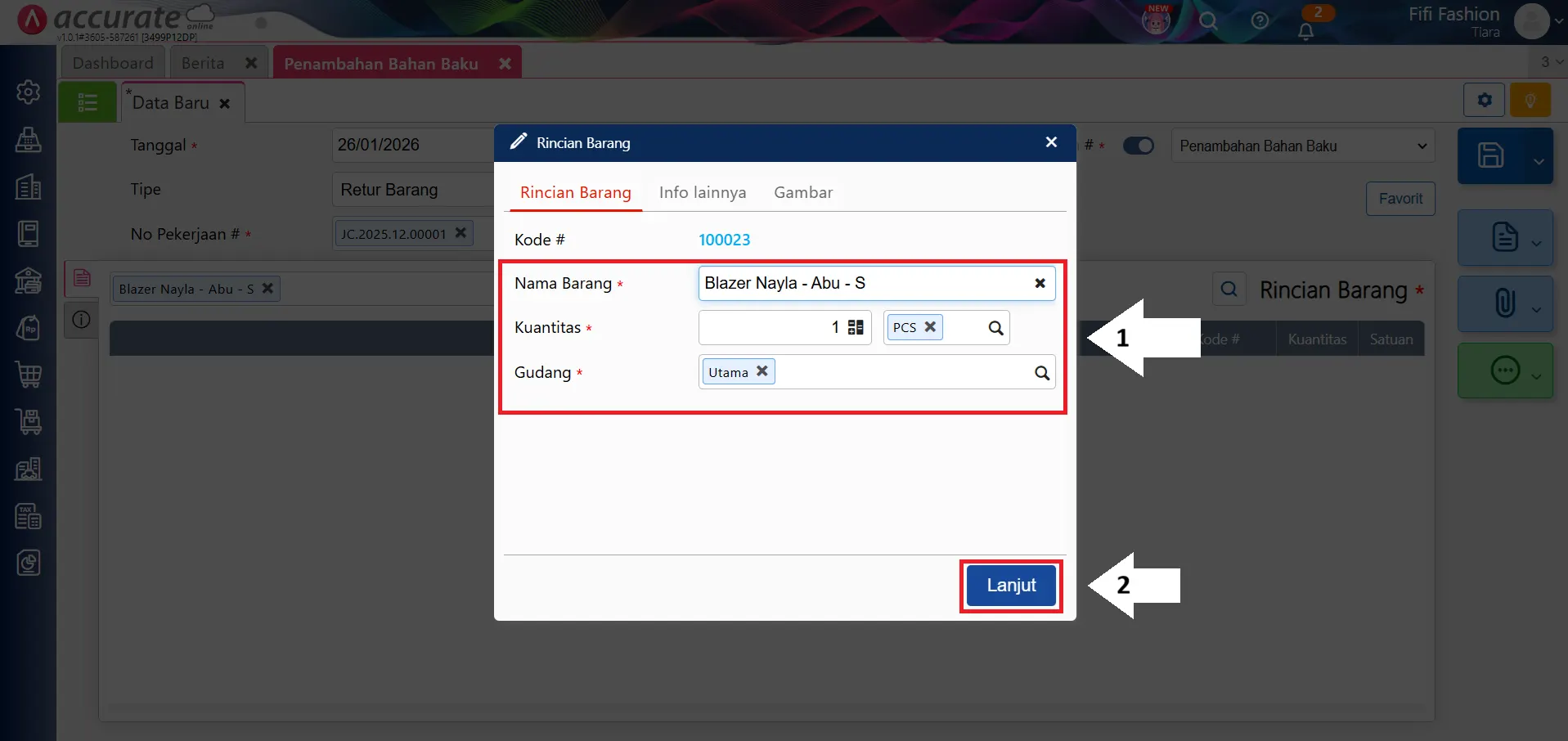 retur bahan baku pekerjaan pesanan