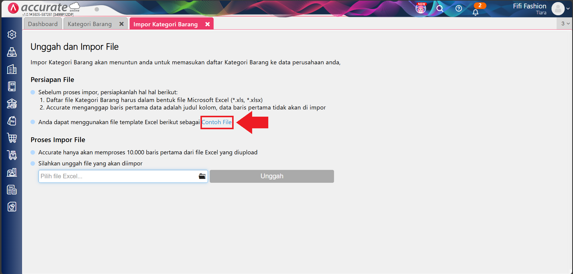 Cara impor kategori barang dari Excel