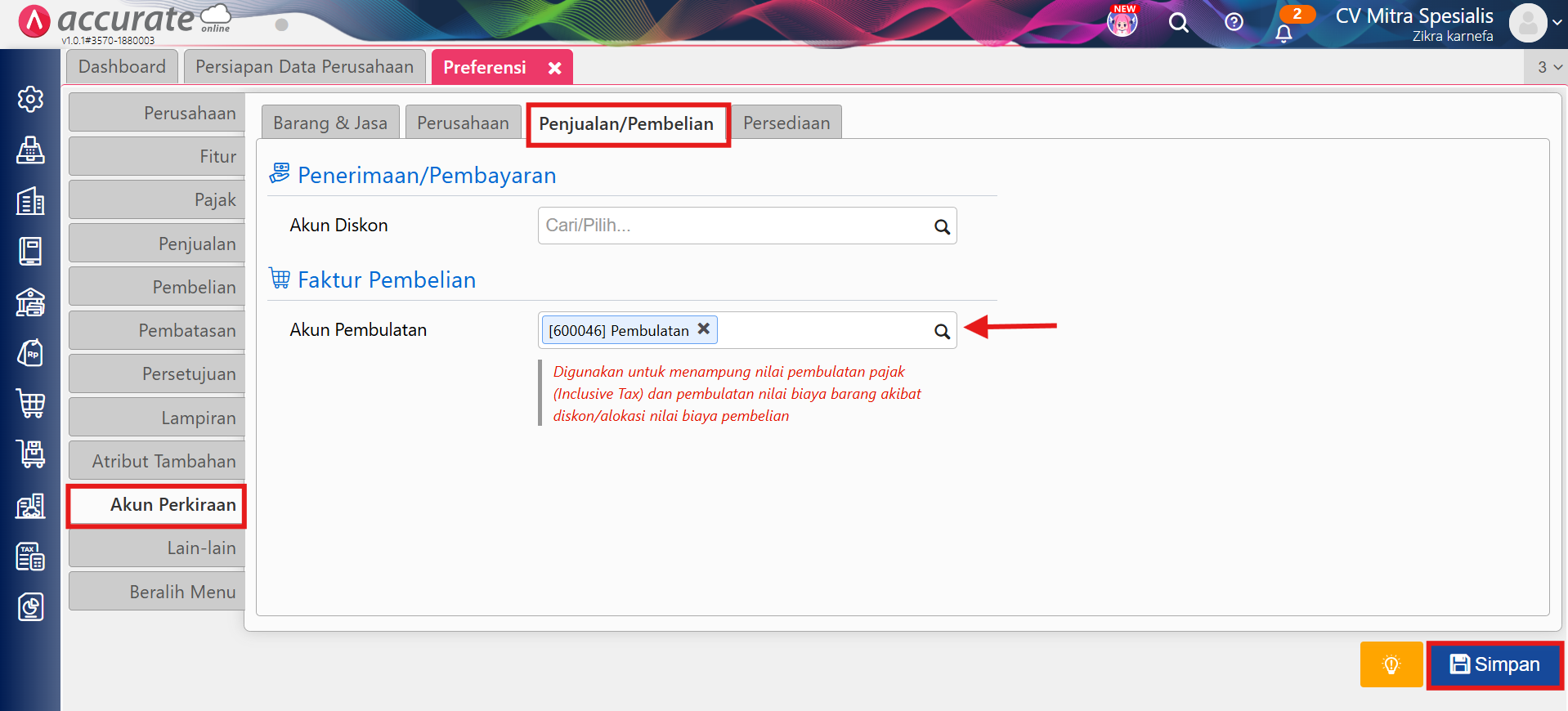 error akun pembulatan pembelian