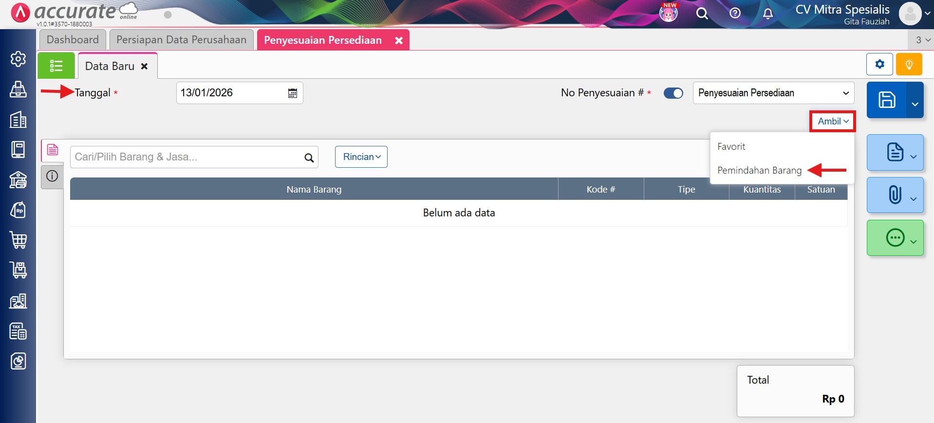 mengeluarkan stok hilang saat pengiriman