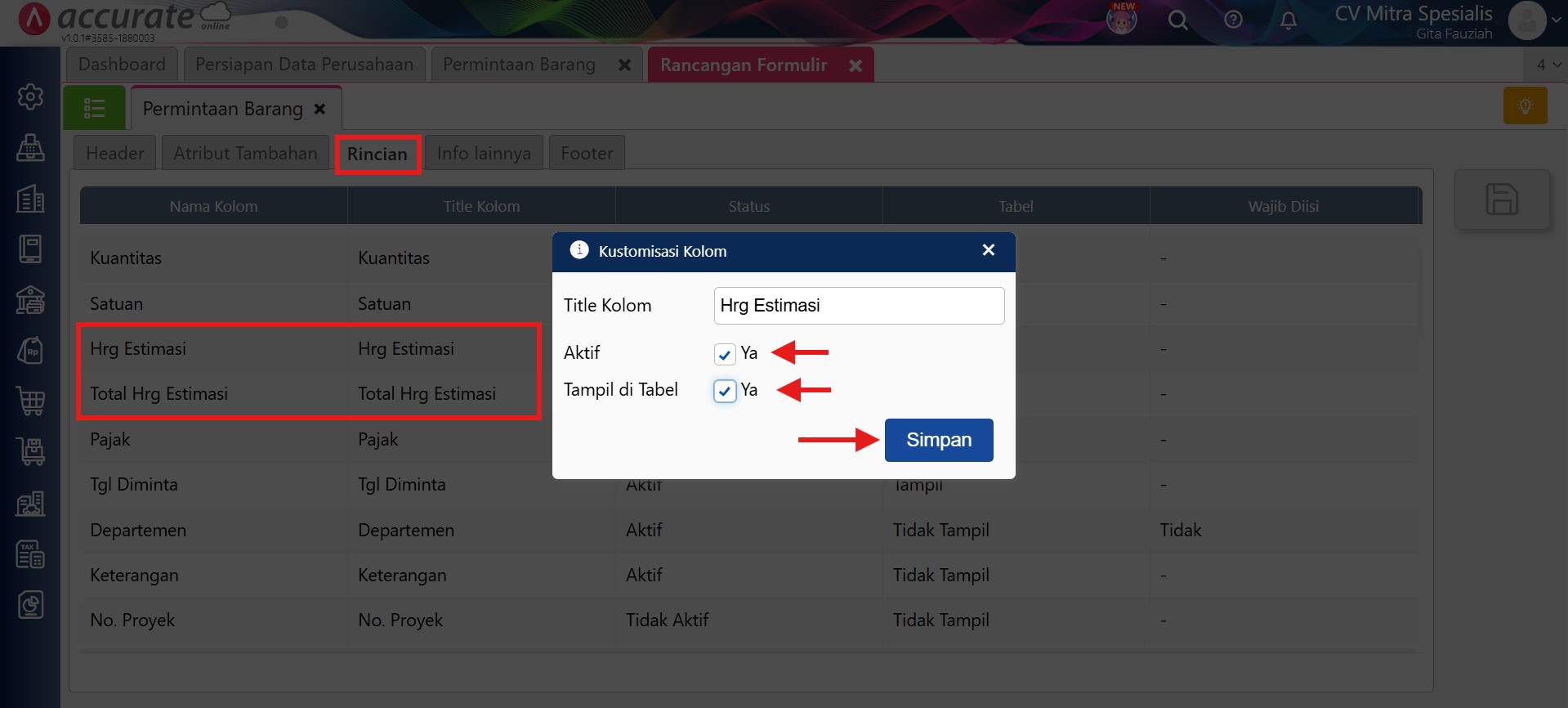 harga estimasi permintaan barang