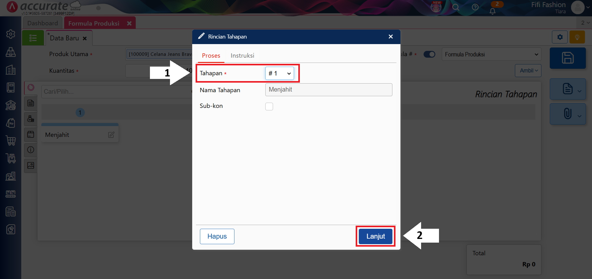 formula produksi dengan tahapan