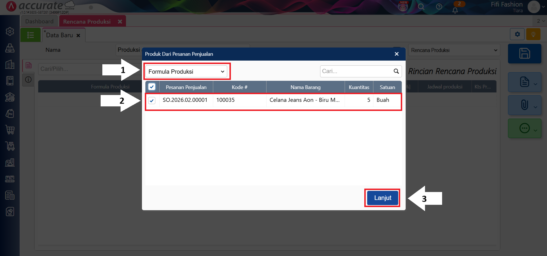 catat produksi berdasarkan pesanan