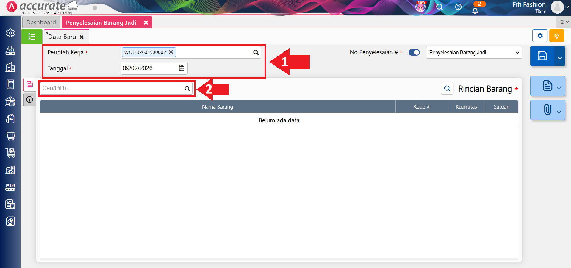 catat penyelesaian barang jadi