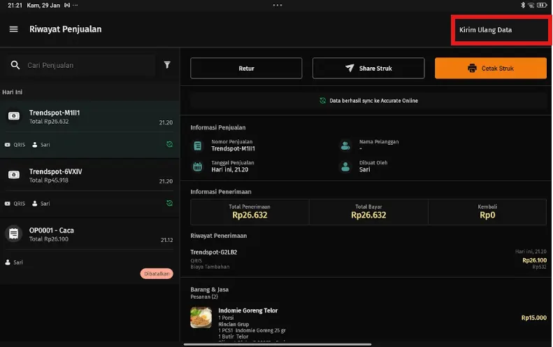 Kirim ulang penjualan