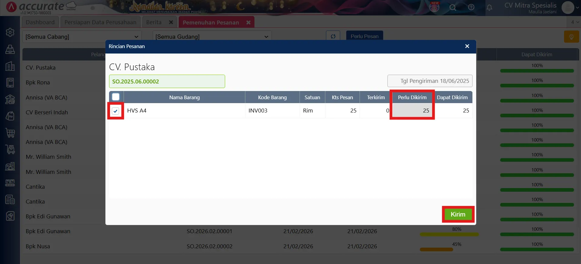 pengiriman via pemenuhan pesanan