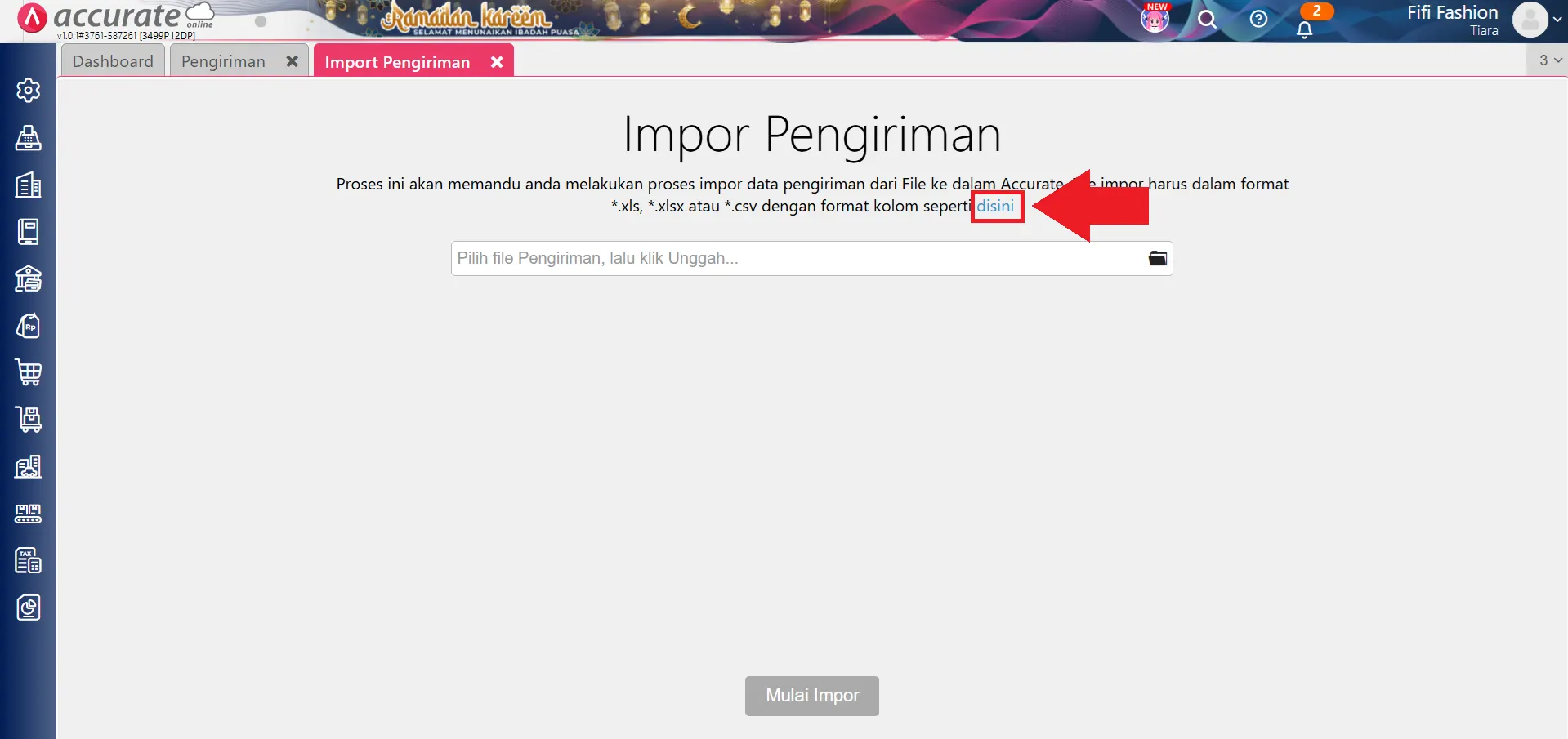 impor pengiriman Excel/CSV
