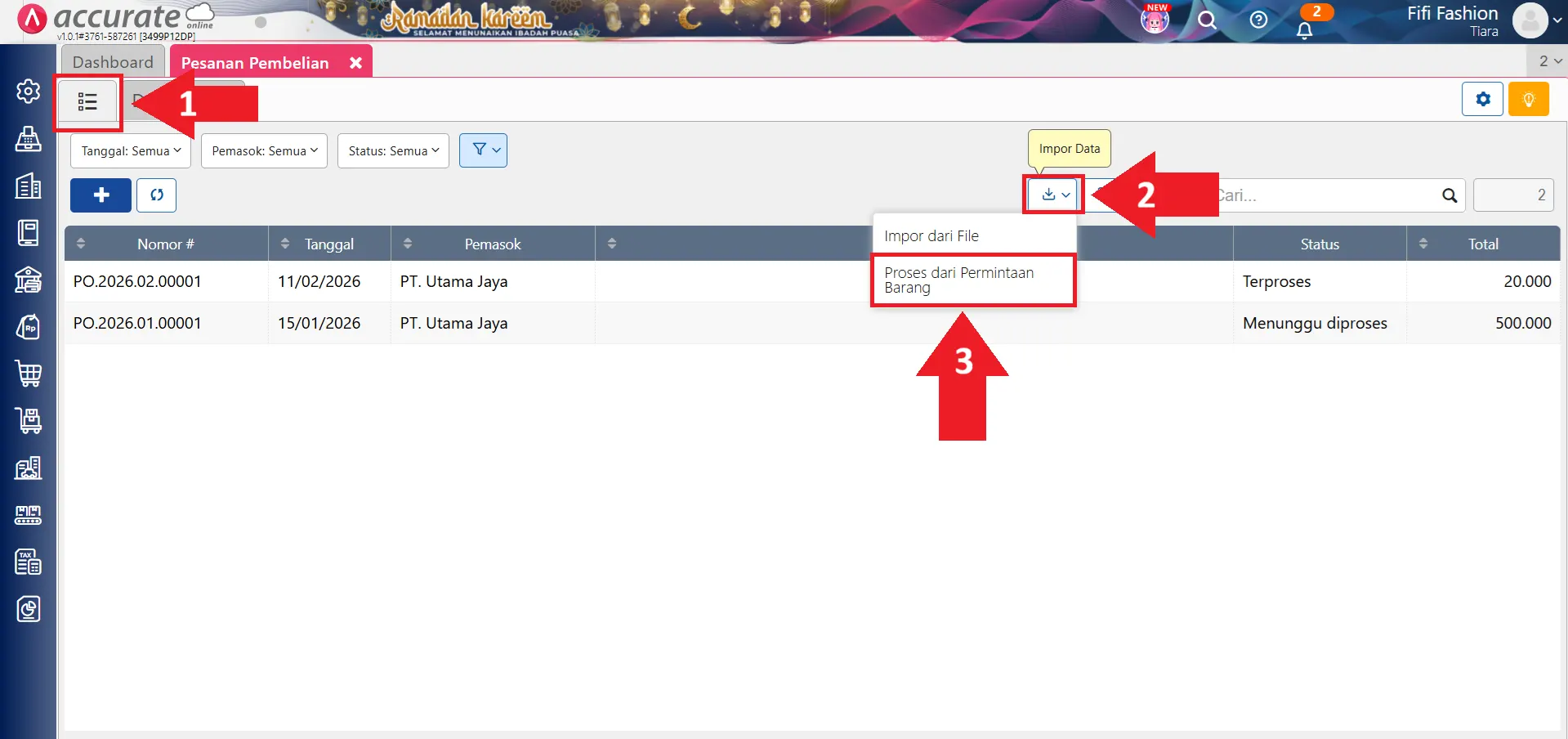 impor pesanan pembelian