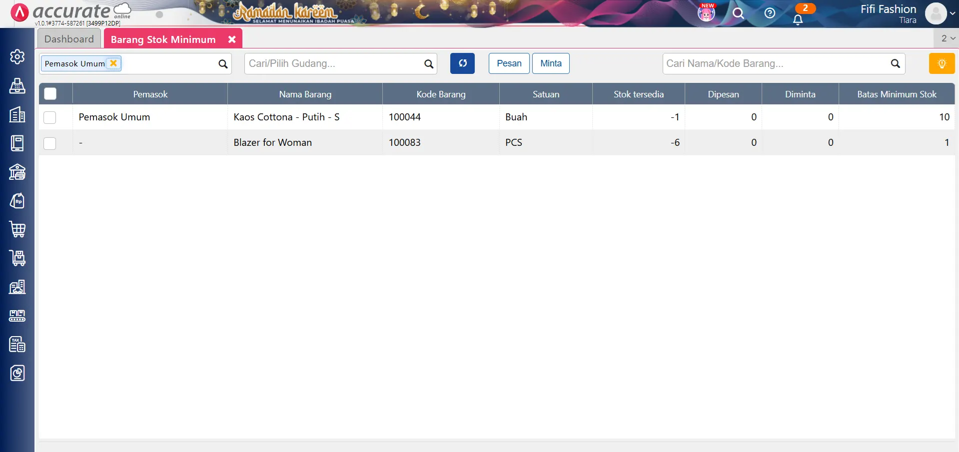 pesanan pembelian stok minimum
