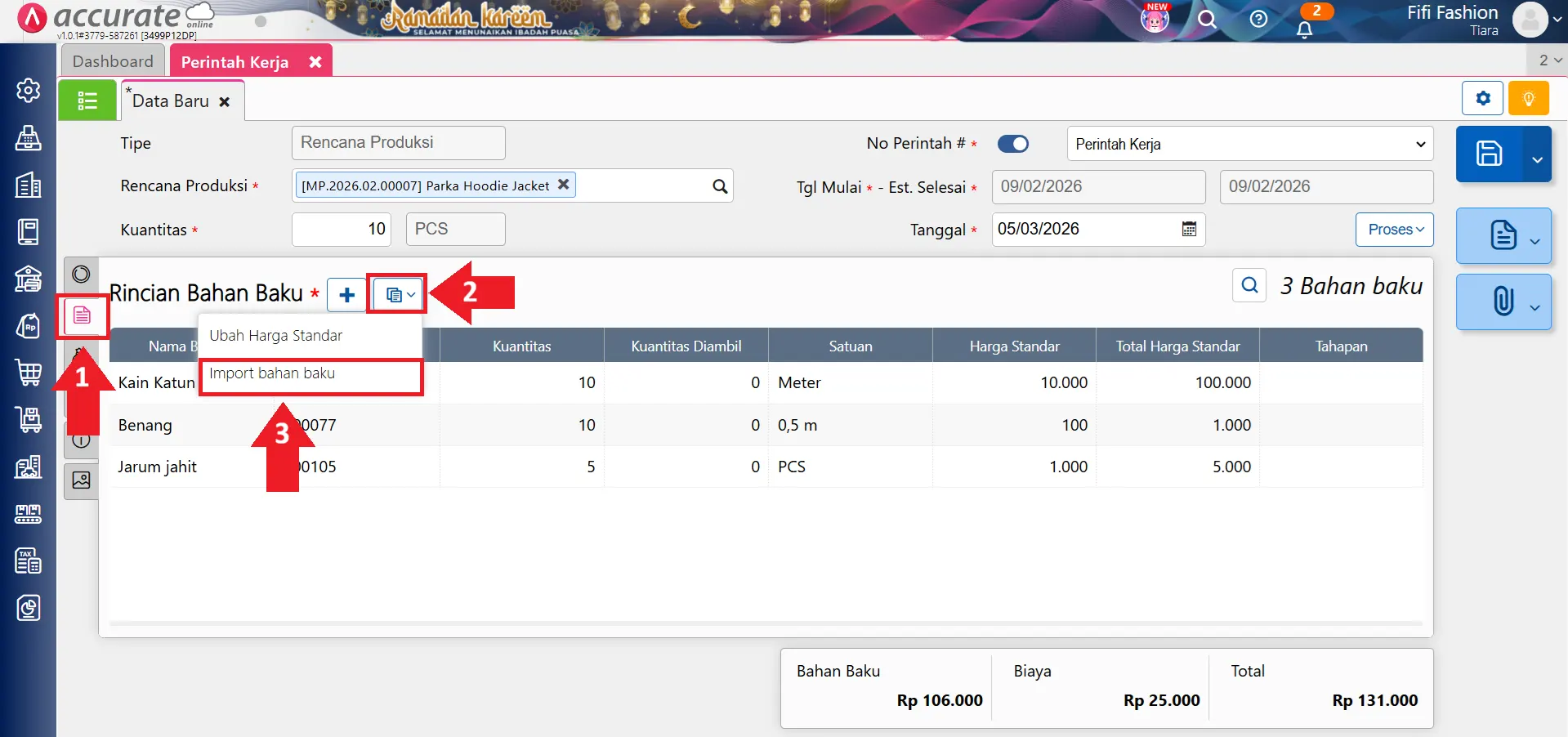 impor bahan baku perintah kerja excel