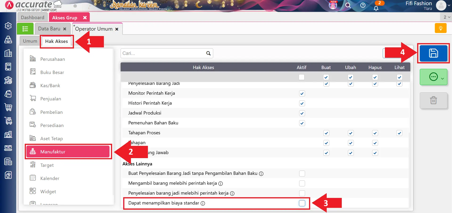batasi operator melihat harga standar
