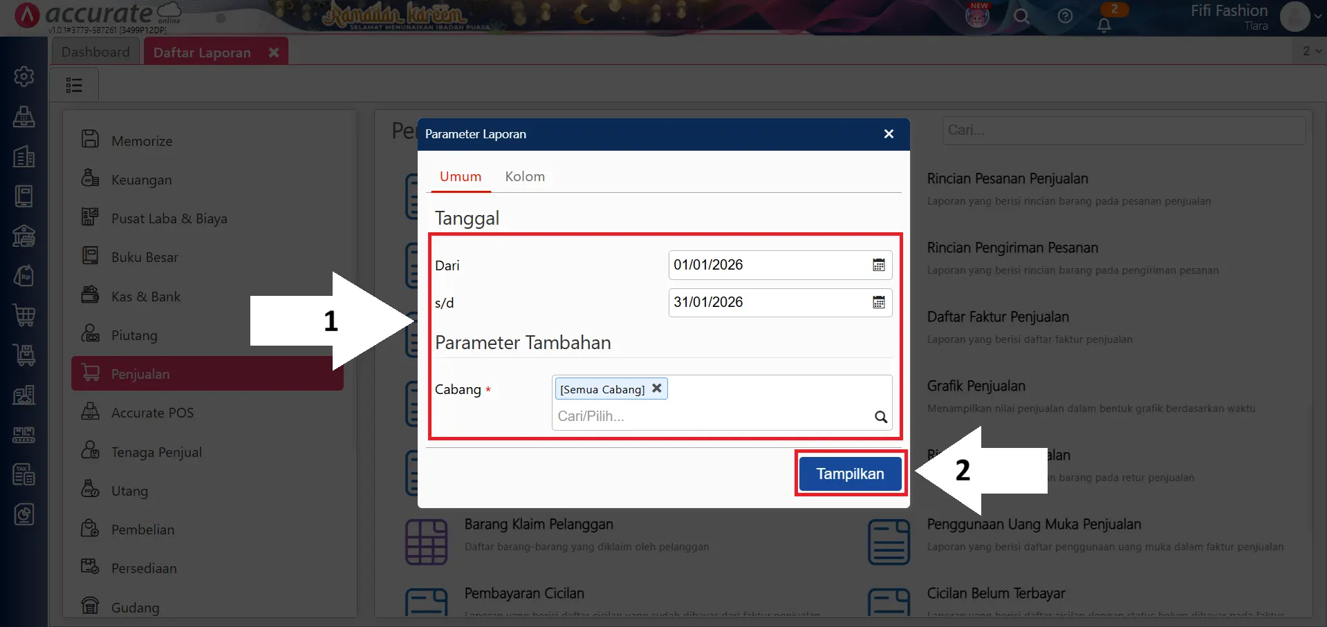 menampilkan jumlah faktur di laporan penjualan