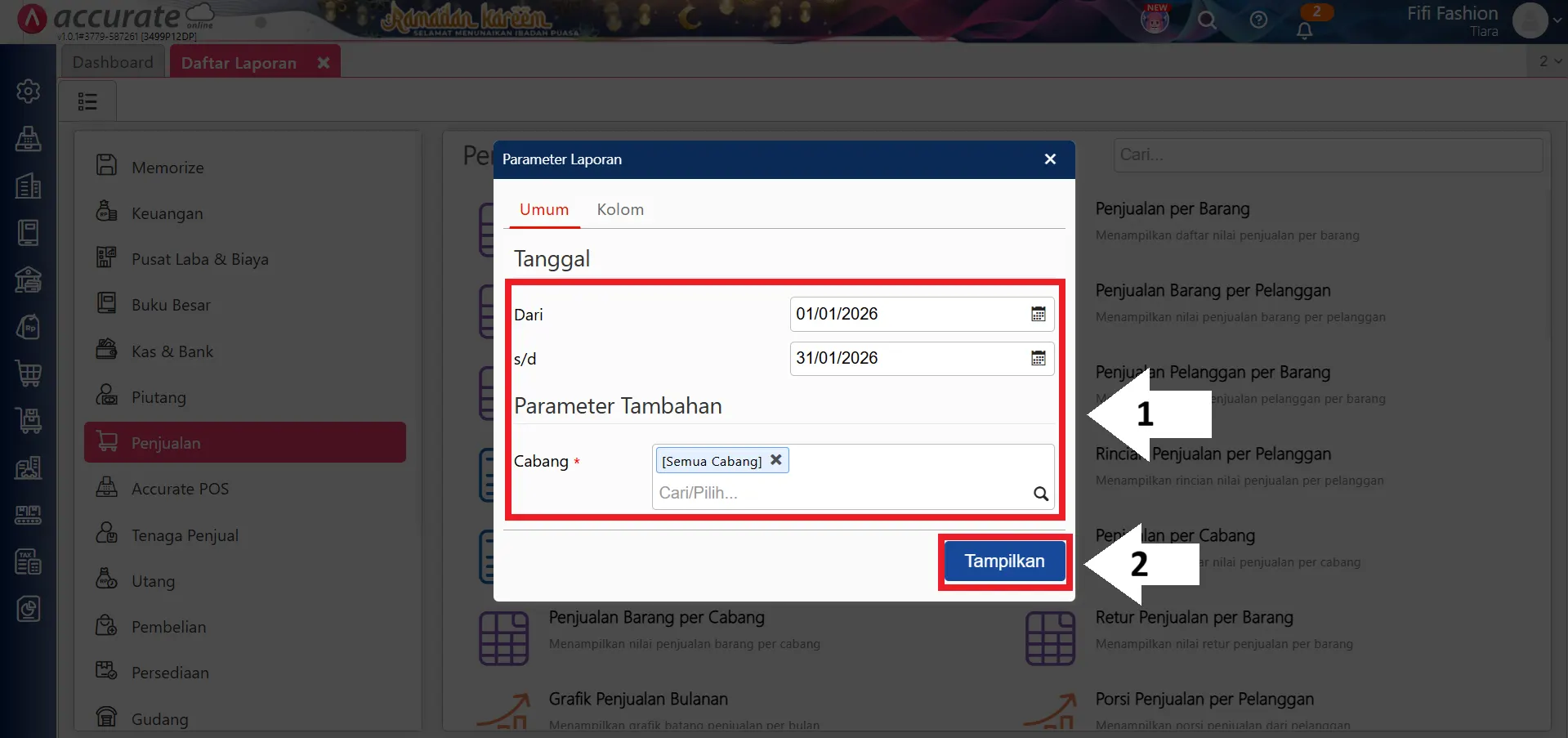 menampilkan margin laba kotor per barang
