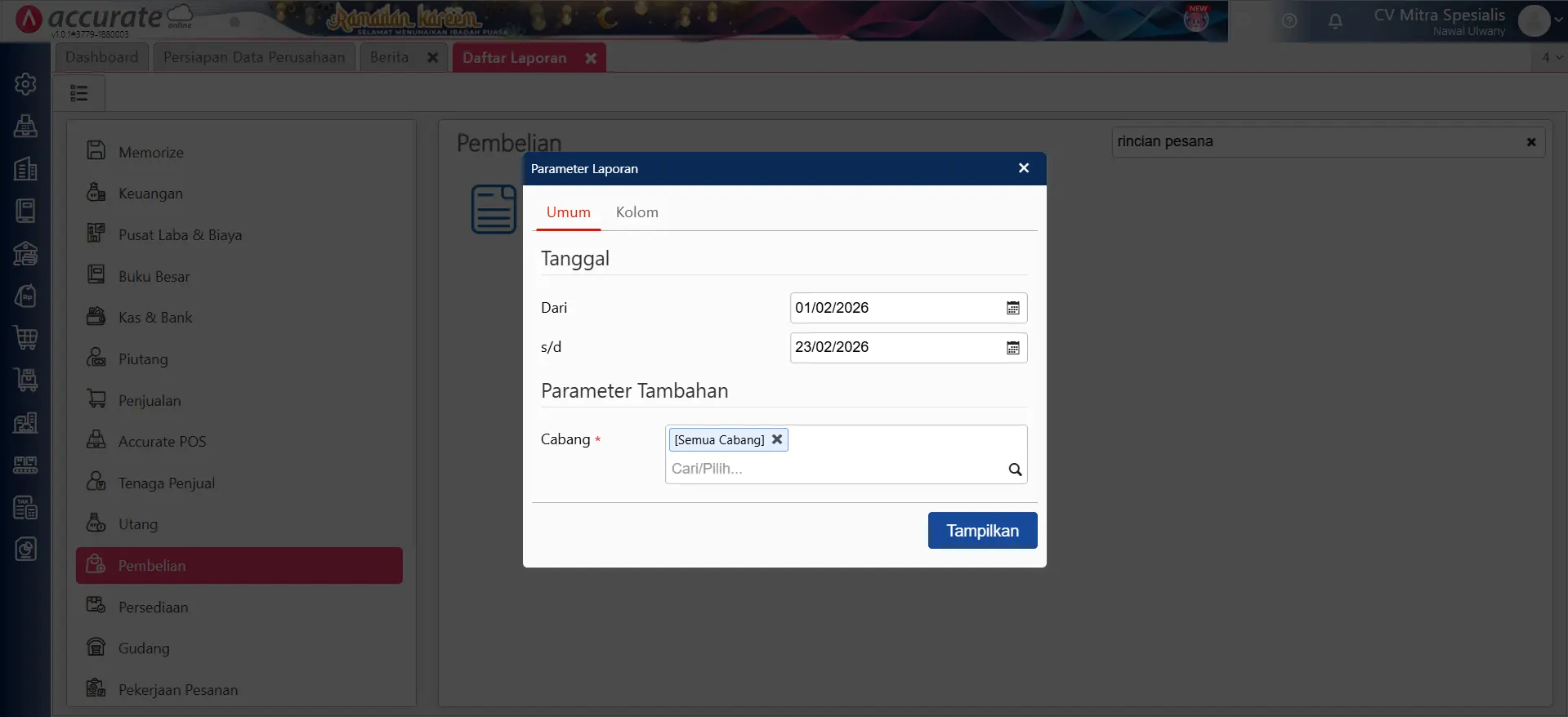 laporan pesanan pembelian ditutup