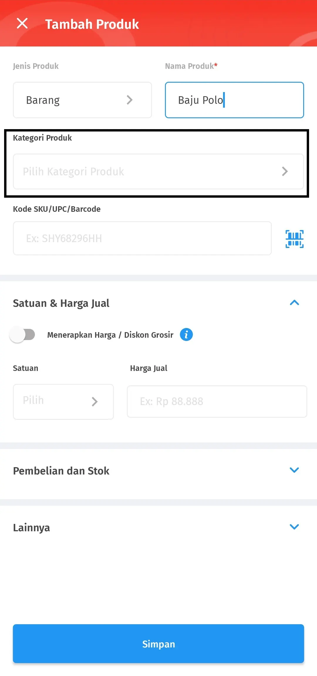 menambahkan produk barang
