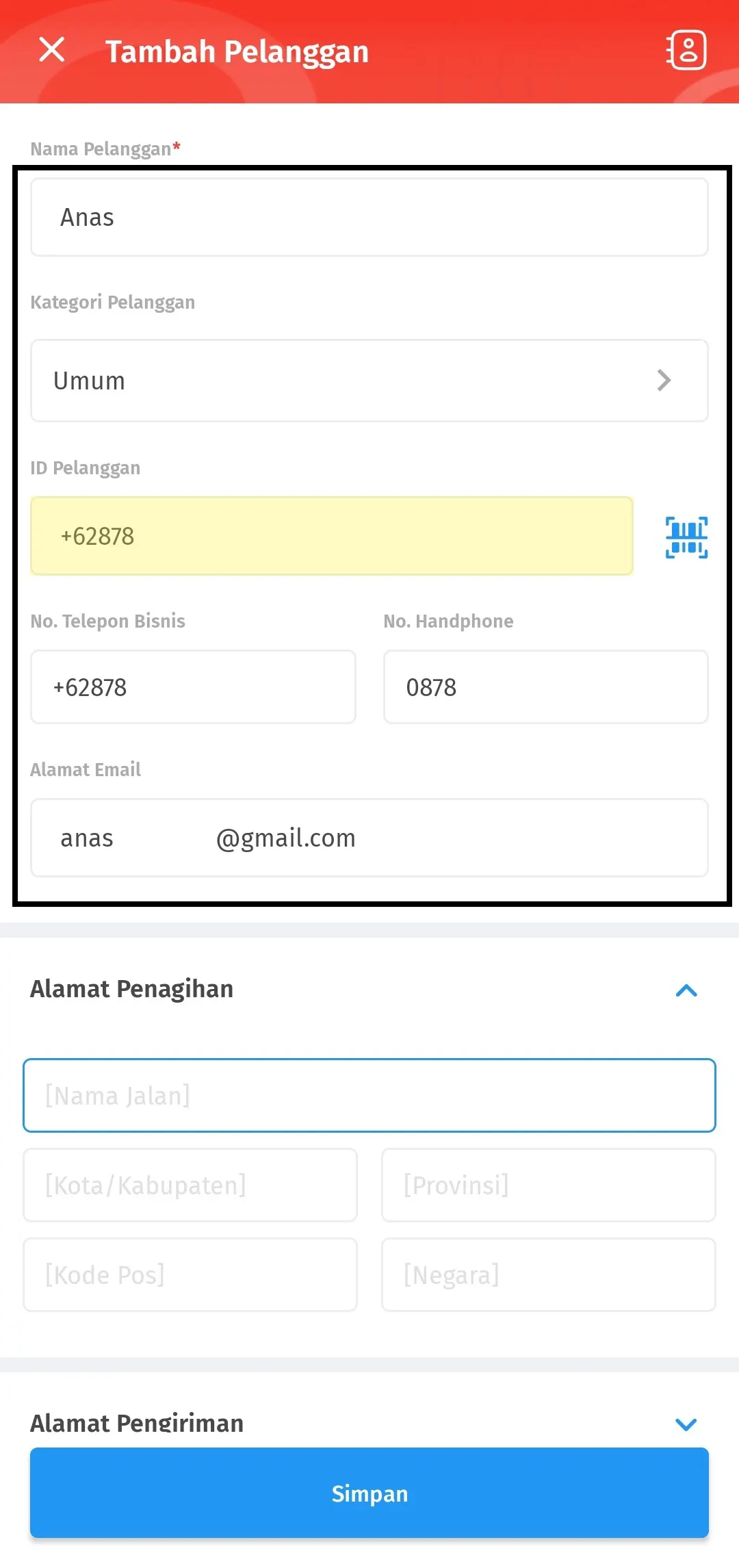 menambahkan data pelanggan baru