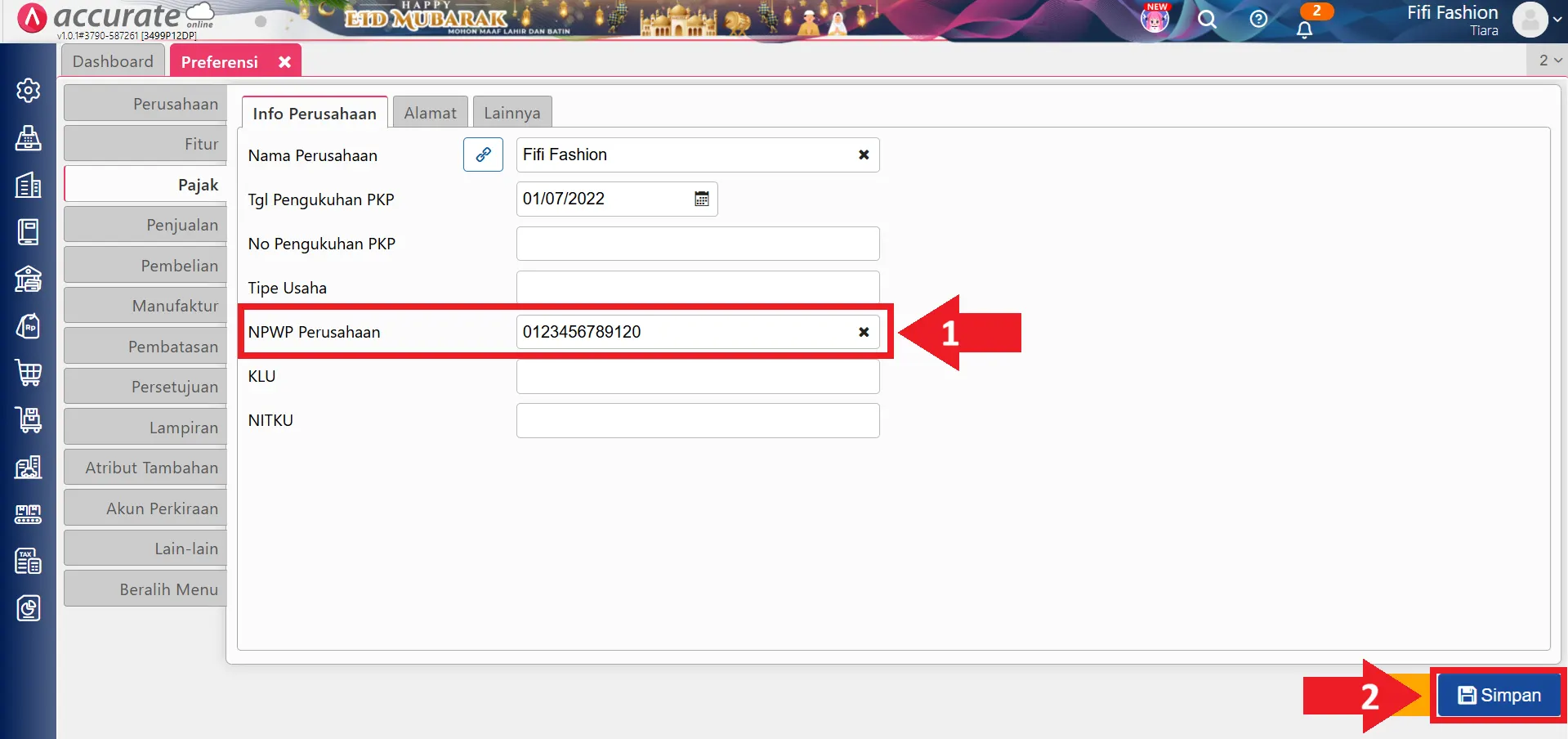 menambahkan NITKU cabang