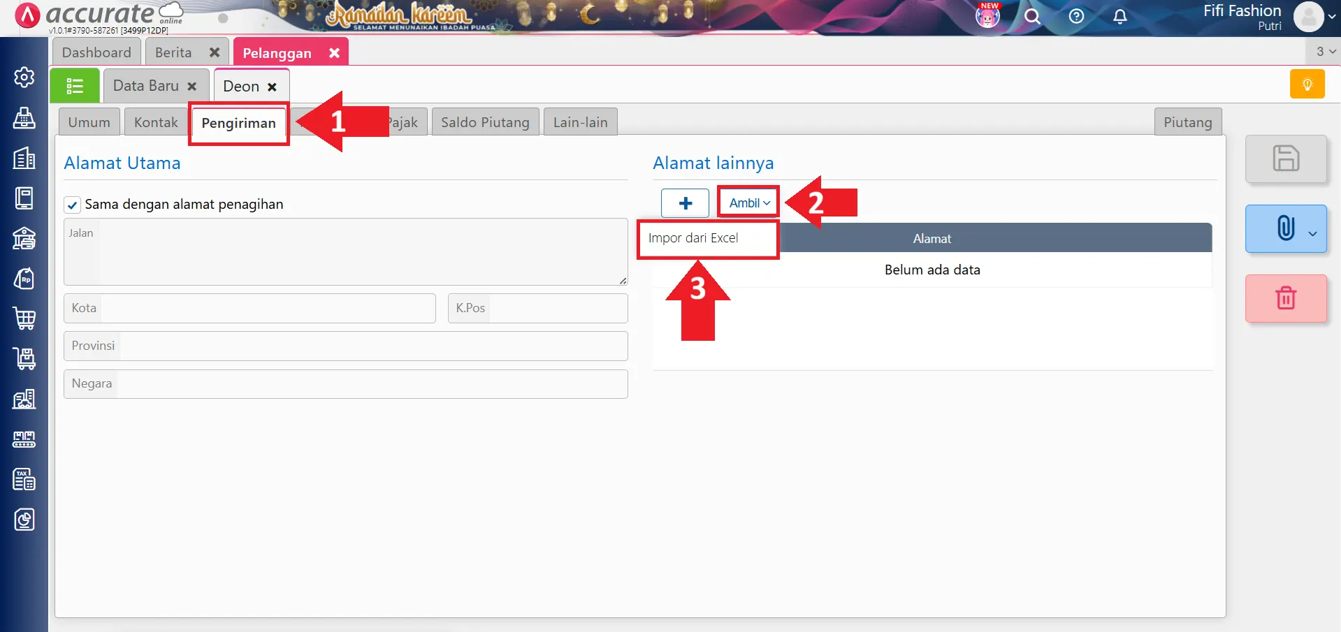 impor alamat pengiriman pelanggan dari excel