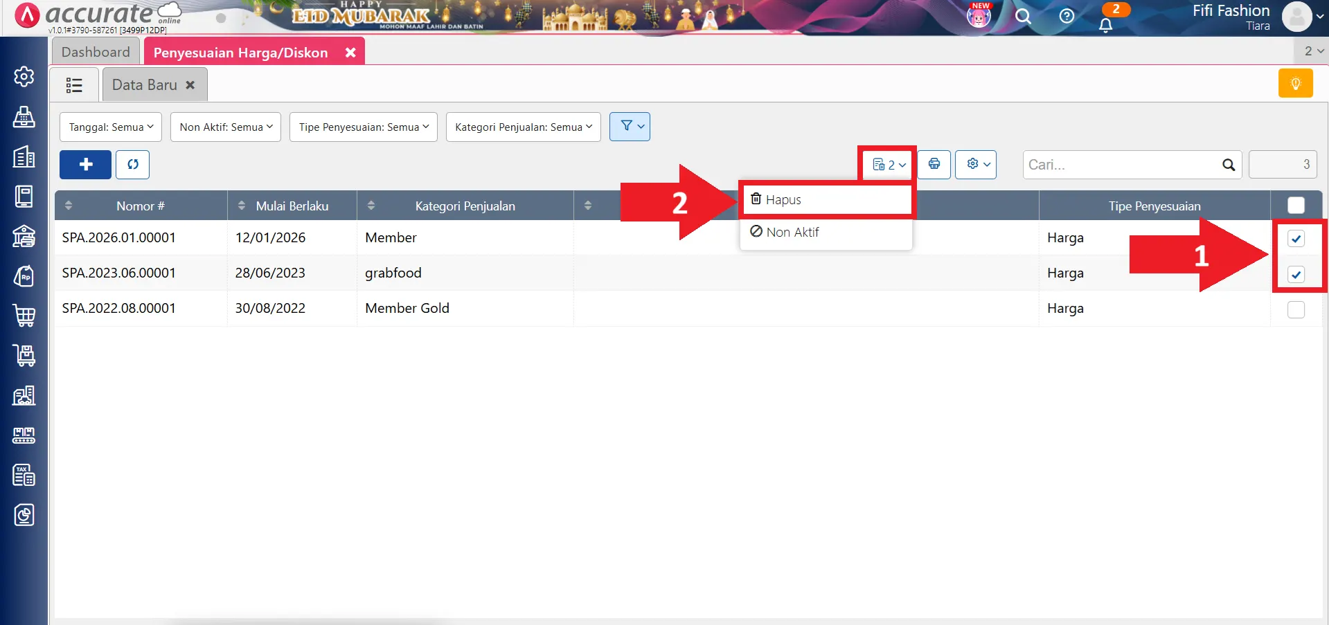 hapus penyesuaian harga diskon secara massal