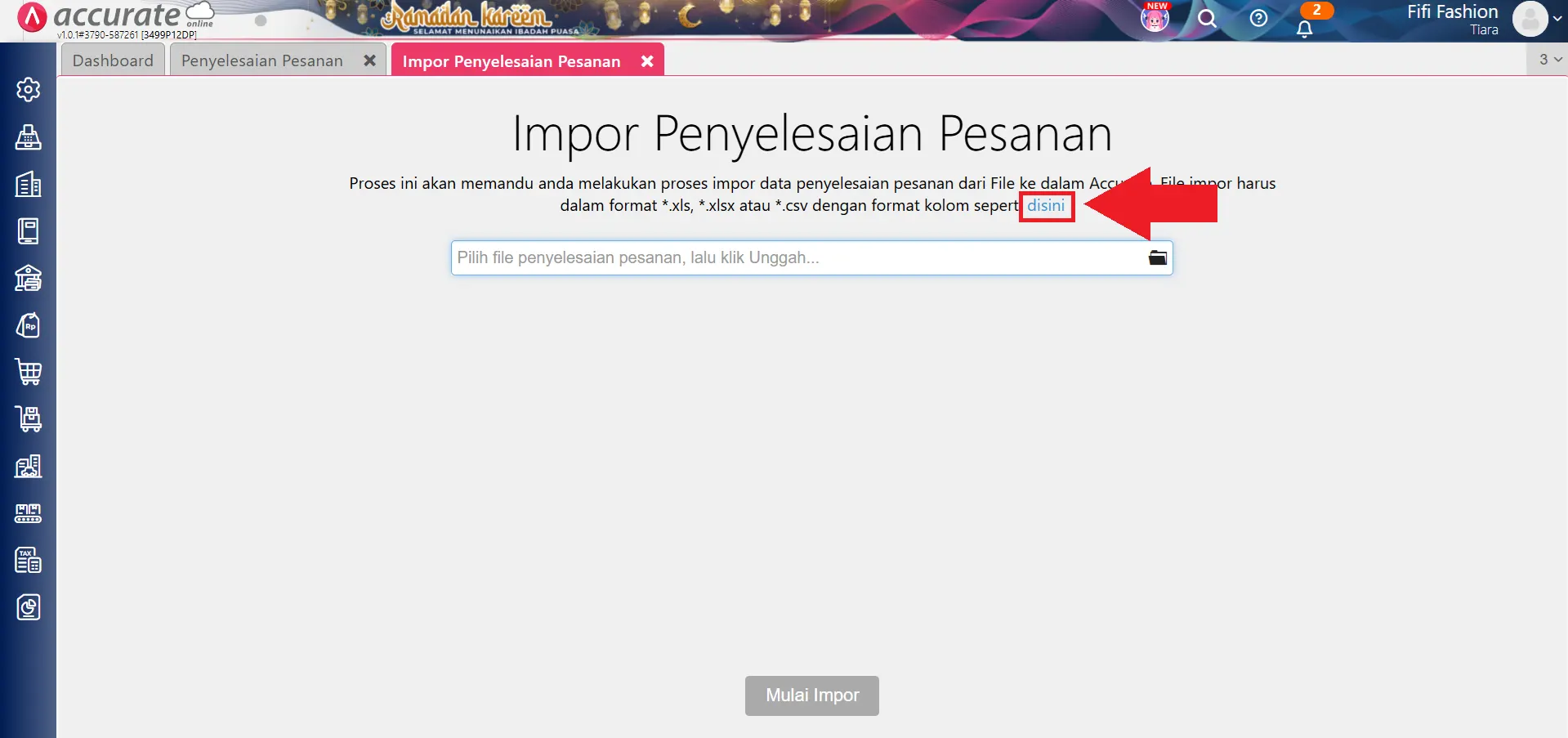mengimpor penyelesaian pesanan