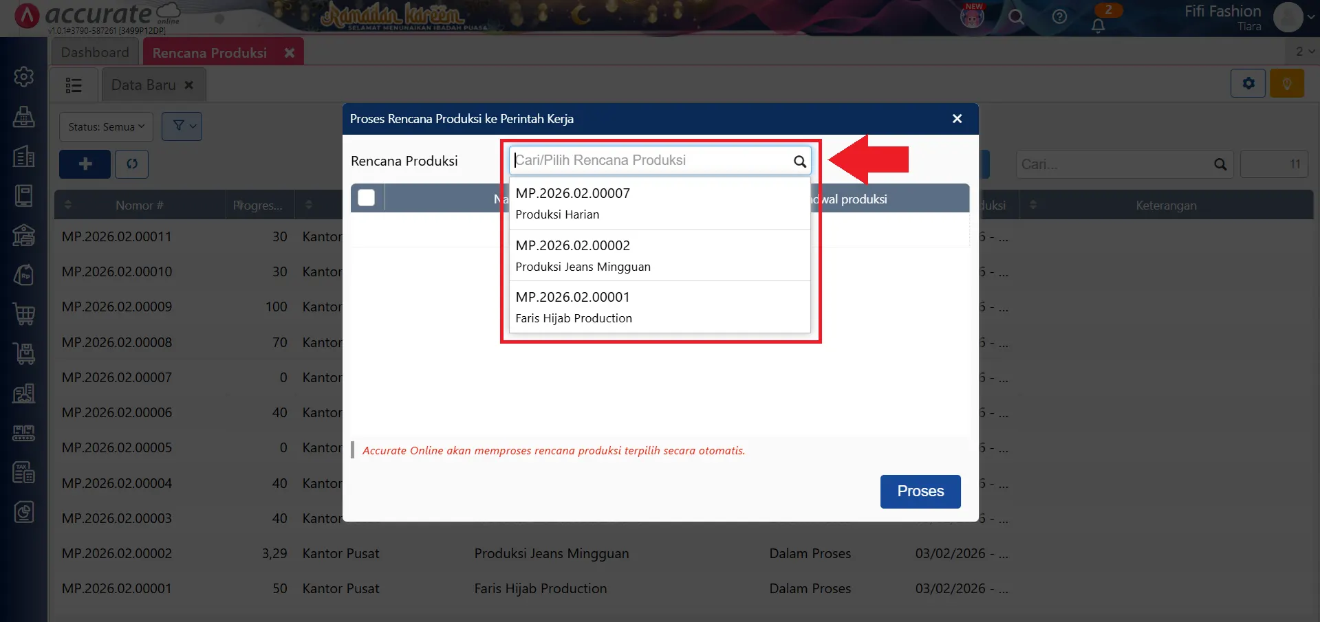 perintah kerja dari rencana produksi